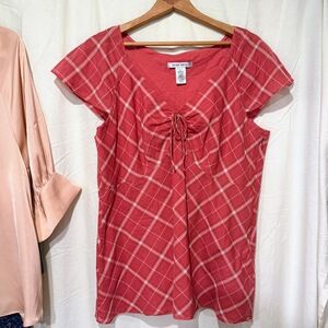 Light & breezy, Flouncy Double-layered Diagonal Plaid Nine West Blouse S 14